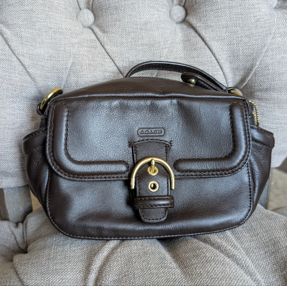 COACH Campbell Leather Camera Bag Crossbody Brown F25150